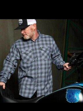 Dixxon Teardrop Button Down Grey And Black Flannel Medium Like New